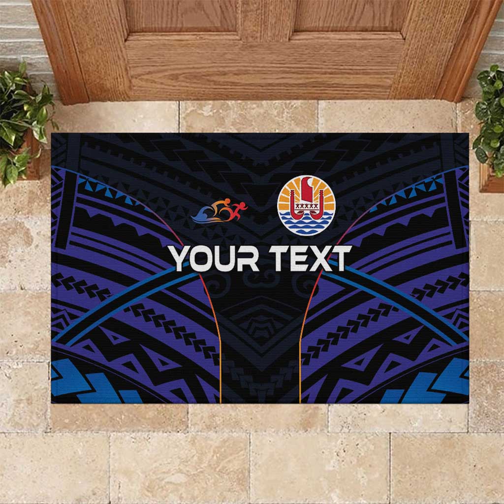 Personalised Tahiti Triathlon Polynesian Pattern Rubber Doormat LT03 Black - Polynesian Pride