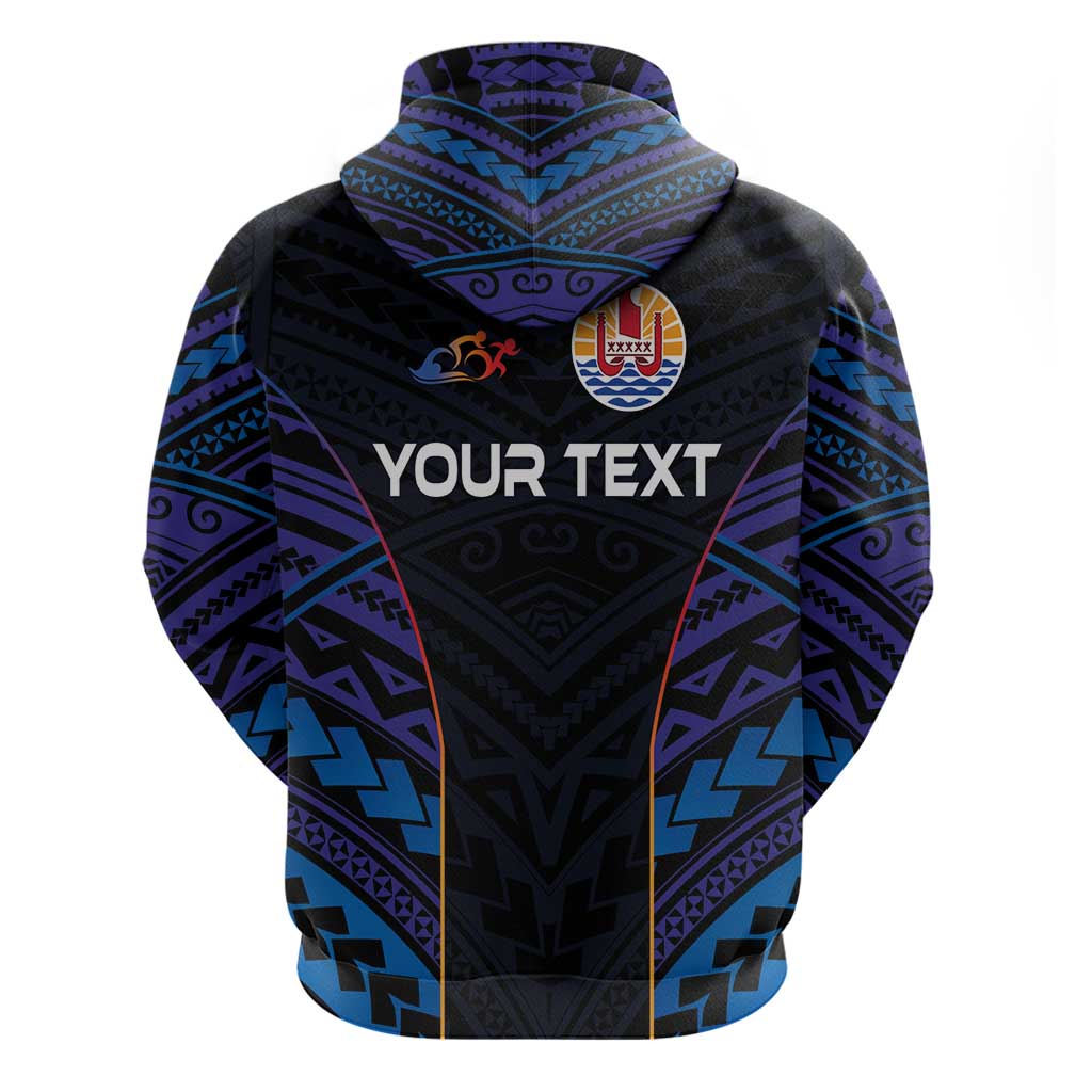 Personalised Tahiti Triathlon Polynesian Pattern Zip Hoodie