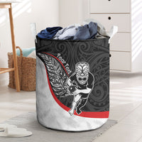 Personalised Aotearoa Lawn Bowls Laundry Basket Maori Warrior and Silver Fern Sporty Style LT03 Black - Polynesian Pride