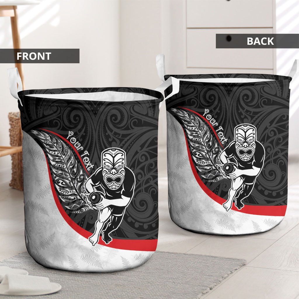 Personalised Aotearoa Lawn Bowls Laundry Basket Maori Warrior and Silver Fern Sporty Style LT03 - Polynesian Pride