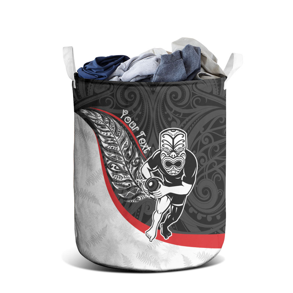 Personalised Aotearoa Lawn Bowls Laundry Basket Maori Warrior and Silver Fern Sporty Style LT03 - Polynesian Pride