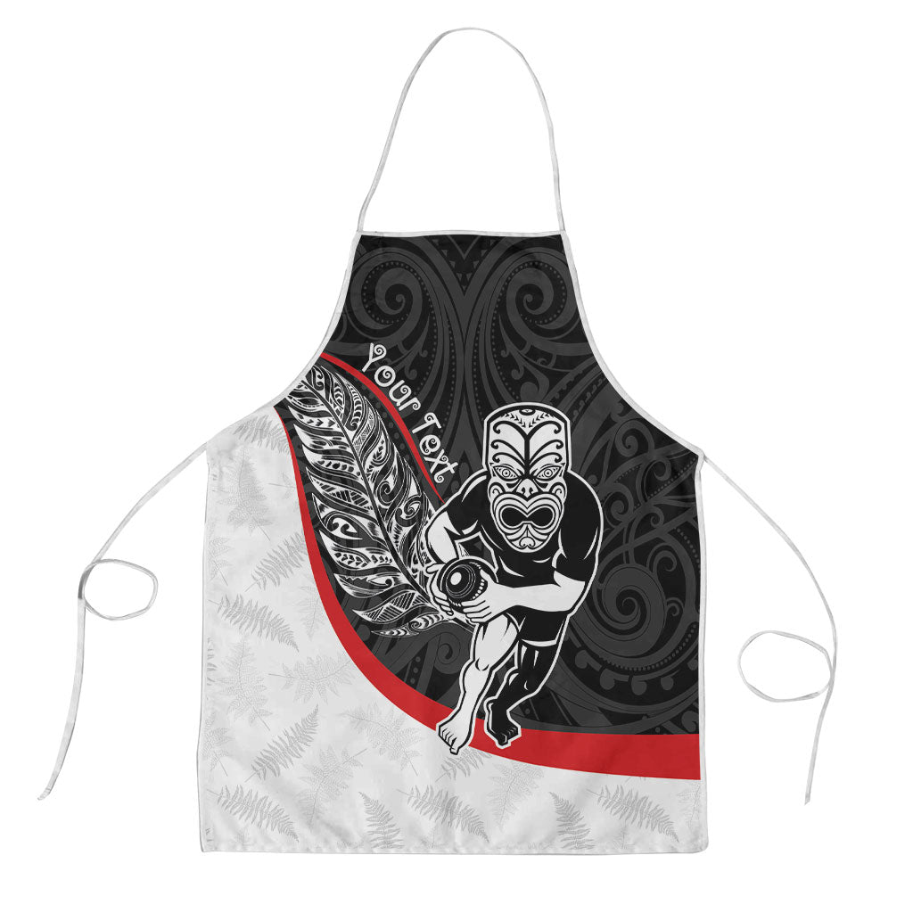 Personalised Aotearoa Lawn Bowls Apron Maori Warrior and Silver Fern Sporty Style LT03 Black - Polynesian Pride