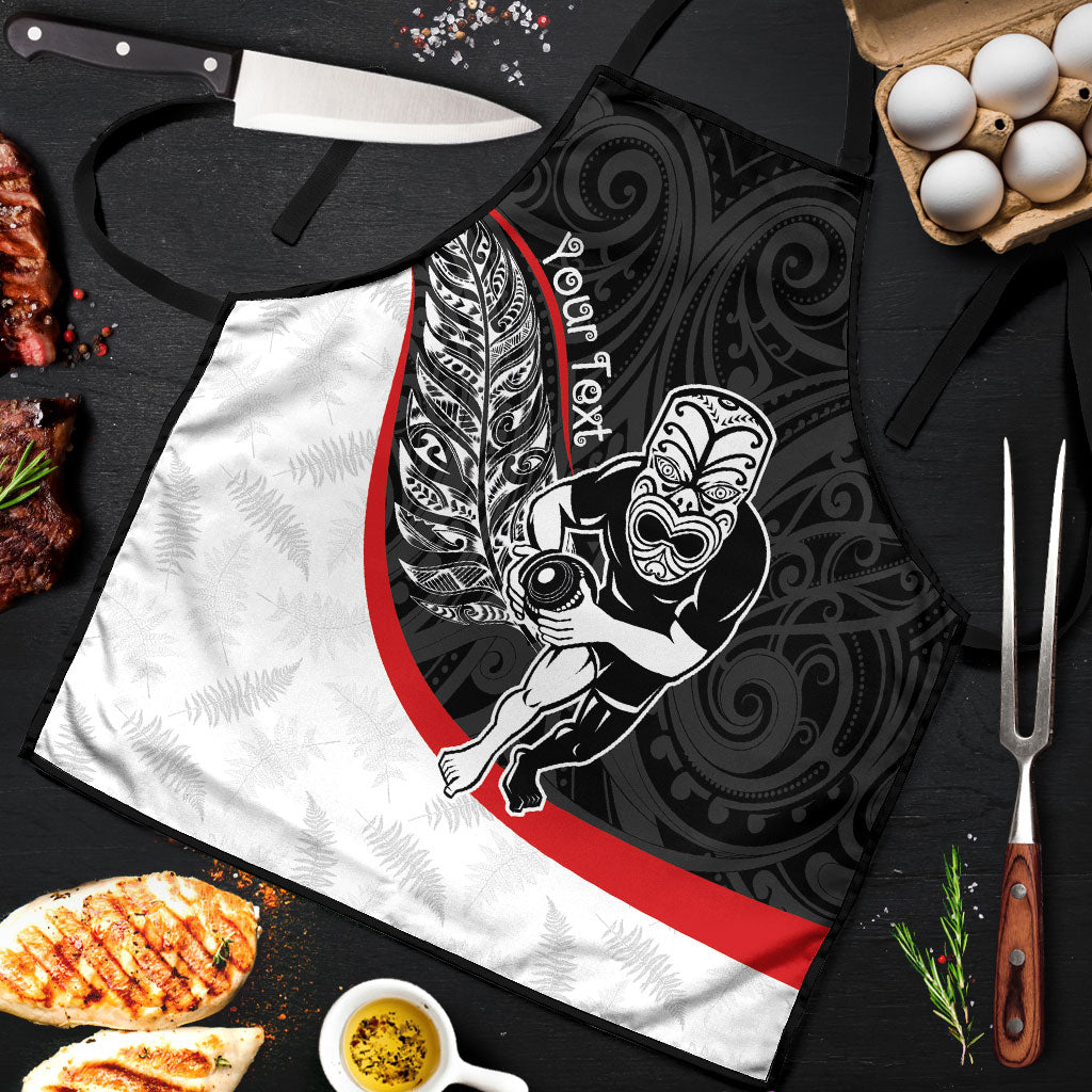 Personalised Aotearoa Lawn Bowls Apron Maori Warrior and Silver Fern Sporty Style LT03 Black - Polynesian Pride
