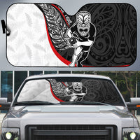 Personalised Aotearoa Lawn Bowls Auto Sun Shade Maori Warrior and Silver Fern Sporty Style LT03 Black - Polynesian Pride