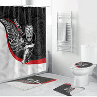Personalised Aotearoa Lawn Bowls Bathroom Set Maori Warrior and Silver Fern Sporty Style LT03 Bathroom Set (4 pcs) Black - Polynesian Pride