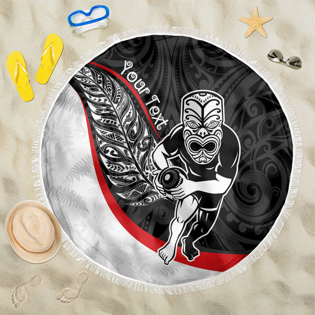 Personalised Aotearoa Lawn Bowls Beach Blanket Maori Warrior and Silver Fern Sporty Style