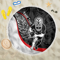 Personalised Aotearoa Lawn Bowls Beach Blanket Maori Warrior and Silver Fern Sporty Style LT03 One Size 150cm Black - Polynesian Pride