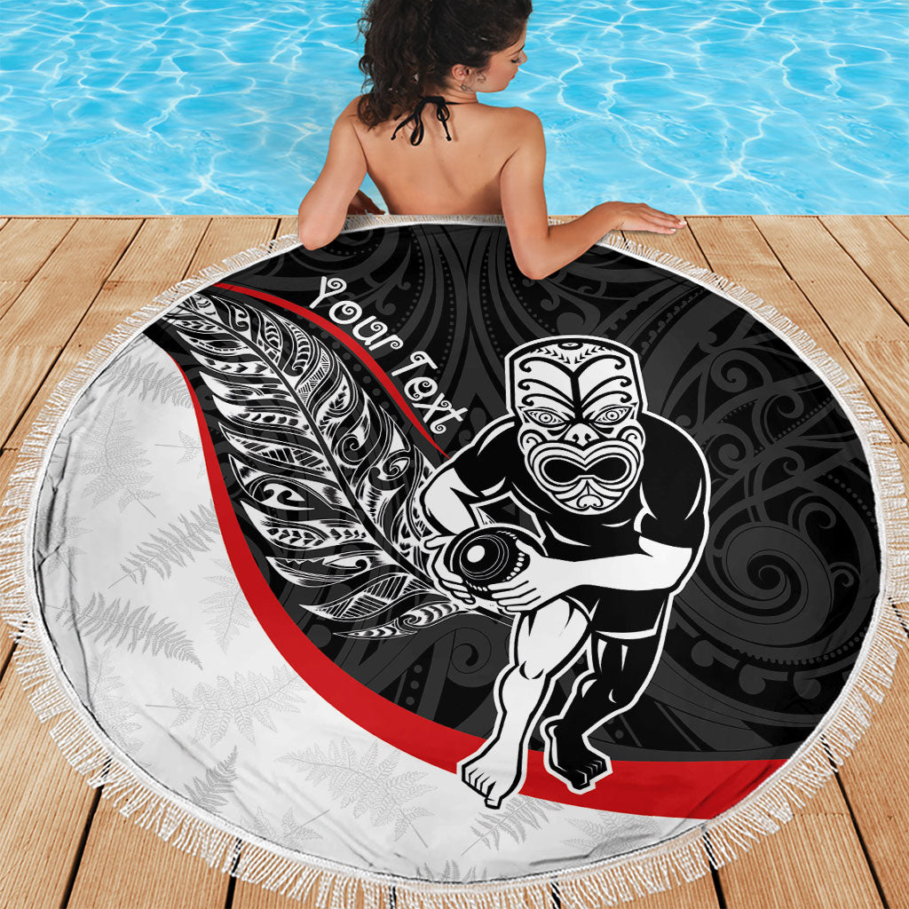 Personalised Aotearoa Lawn Bowls Beach Blanket Maori Warrior and Silver Fern Sporty Style LT03 - Polynesian Pride