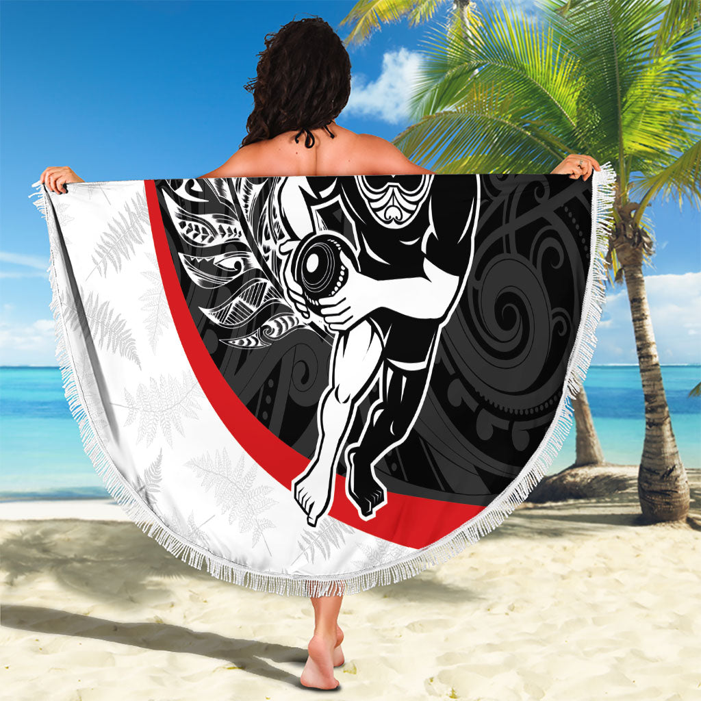 Personalised Aotearoa Lawn Bowls Beach Blanket Maori Warrior and Silver Fern Sporty Style LT03 - Polynesian Pride
