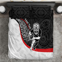 Personalised Aotearoa Lawn Bowls Bedding Set Maori Warrior and Silver Fern Sporty Style LT03 Black - Polynesian Pride