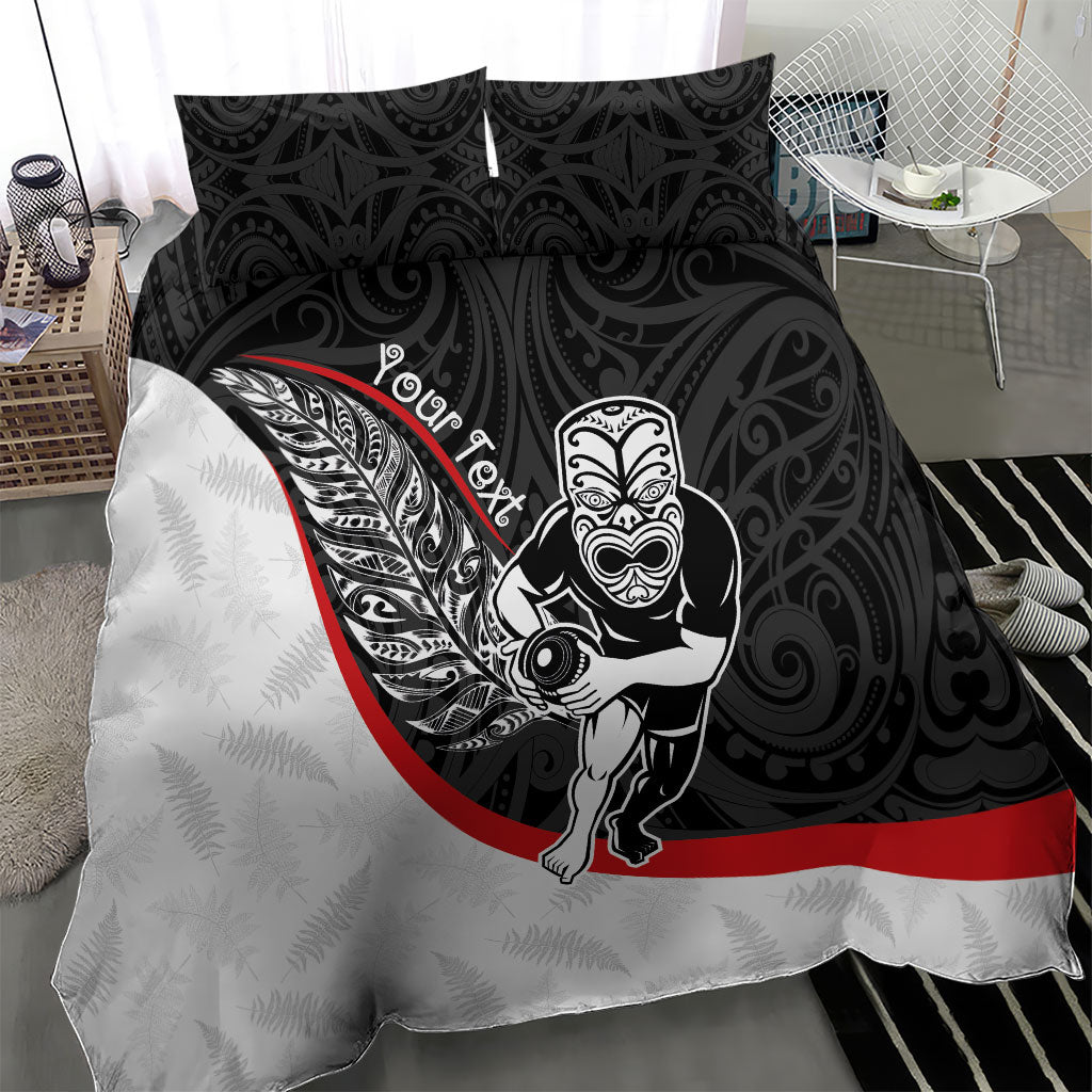 Personalised Aotearoa Lawn Bowls Bedding Set Maori Warrior and Silver Fern Sporty Style LT03 - Polynesian Pride