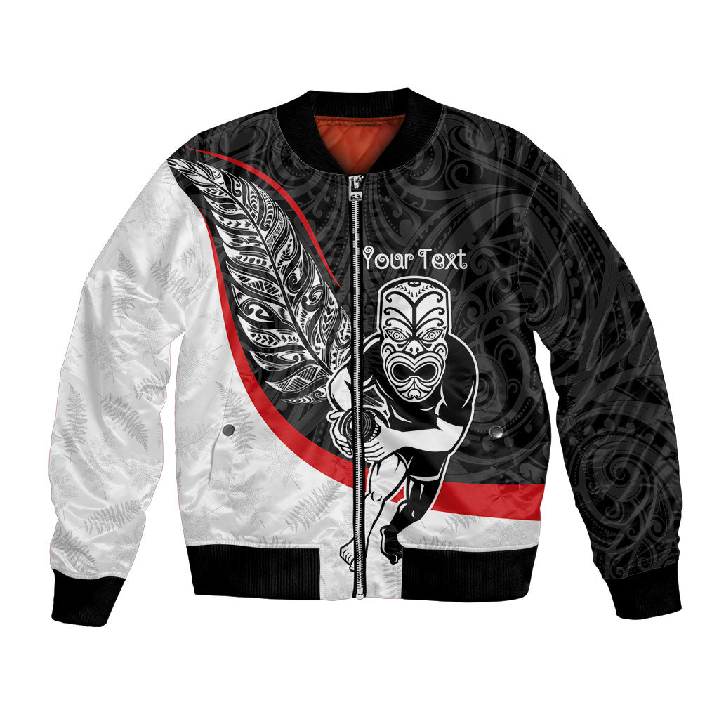 Personalised Aotearoa Lawn Bowls Bomber Jacket Maori Warrior and Silver Fern Sporty Style LT03 Unisex Black - Polynesian Pride