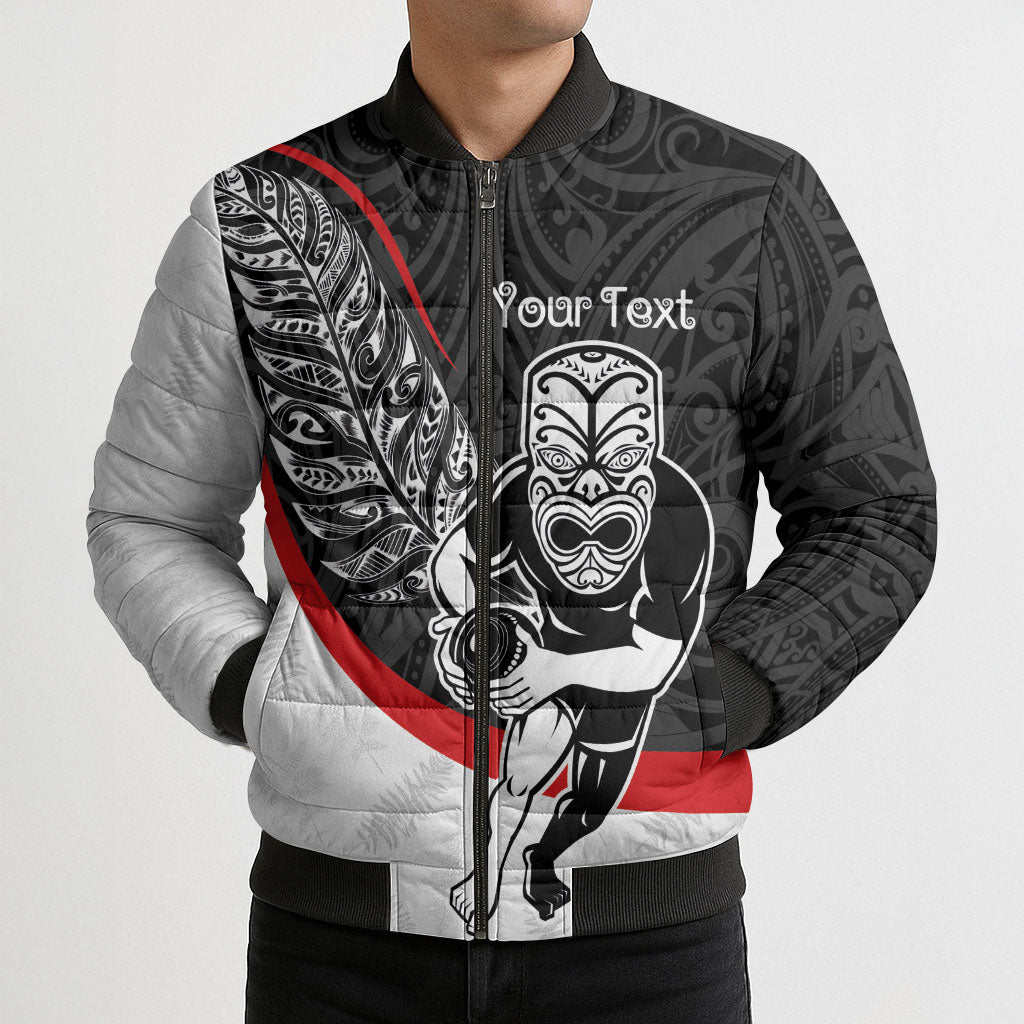 Personalised Aotearoa Lawn Bowls Bomber Puffer Jacket Maori Warrior and Silver Fern Sporty Style LT03 - Polynesian Pride