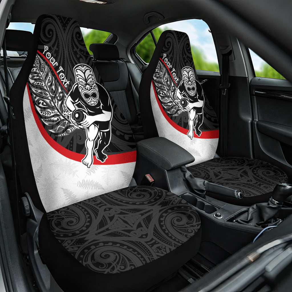 Personalised Aotearoa Lawn Bowls Car Seat Cover Maori Warrior and Silver Fern Sporty Style LT03 One Size Black - Polynesian Pride