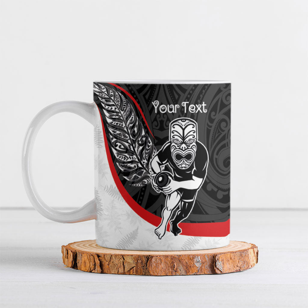 Personalised Aotearoa Lawn Bowls Ceramic Mug Maori Warrior and Silver Fern Sporty Style LT03 Black - Polynesian Pride