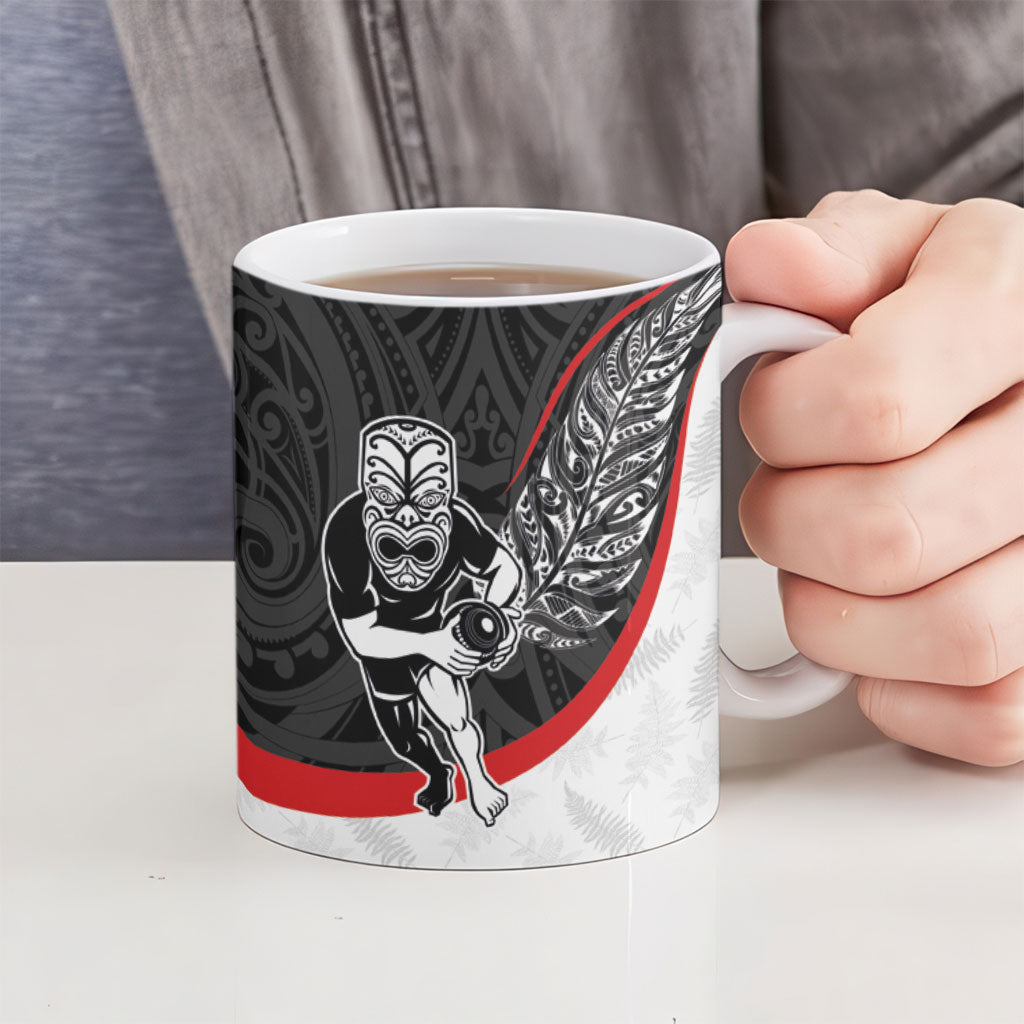 Personalised Aotearoa Lawn Bowls Ceramic Mug Maori Warrior and Silver Fern Sporty Style LT03 - Polynesian Pride