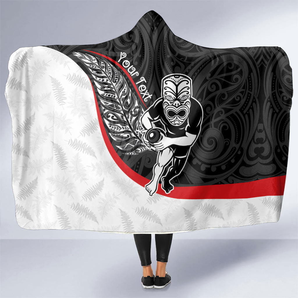 Personalised Aotearoa Lawn Bowls Hooded Blanket Maori Warrior and Silver Fern Sporty Style LT03 One Size Black - Polynesian Pride
