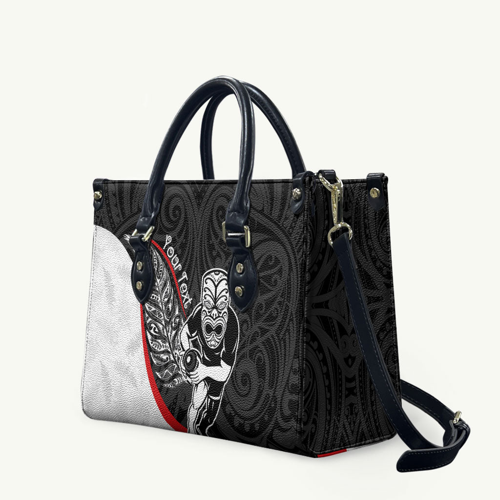 Personalised Aotearoa Lawn Bowls Leather Bag Maori Warrior and Silver Fern Sporty Style LT03 Black - Polynesian Pride