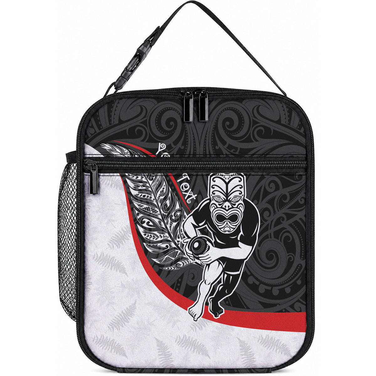 Personalised Aotearoa Lawn Bowls Lunch Bag Maori Warrior and Silver Fern Sporty Style LT03 10.2 × 8.3 × 4.3 inch Black - Polynesian Pride
