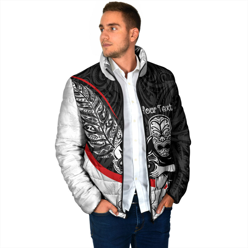 Personalised Aotearoa Lawn Bowls Padded Jacket Maori Warrior and Silver Fern Sporty Style LT03 - Polynesian Pride