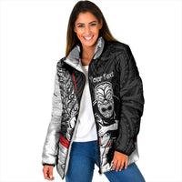 Personalised Aotearoa Lawn Bowls Padded Jacket Maori Warrior and Silver Fern Sporty Style LT03 Women Black - Polynesian Pride