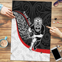 Personalised Aotearoa Lawn Bowls Puzzle Maori Warrior and Silver Fern Sporty Style LT03 Black - Polynesian Pride