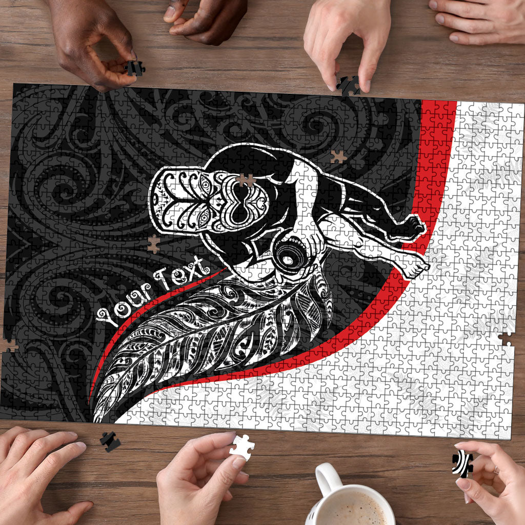 Personalised Aotearoa Lawn Bowls Puzzle Maori Warrior and Silver Fern Sporty Style LT03 - Polynesian Pride
