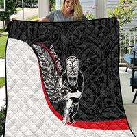 Personalised Aotearoa Lawn Bowls Quilt Maori Warrior and Silver Fern Sporty Style LT03 Black - Polynesian Pride