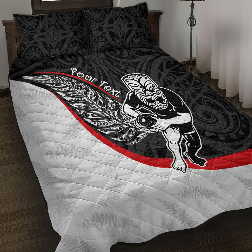 Personalised Aotearoa Lawn Bowls Quilt Bed Set Maori Warrior and Silver Fern Sporty Style LT03 Black - Polynesian Pride