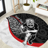 Personalised Aotearoa Lawn Bowls Round Carpet Maori Warrior and Silver Fern Sporty Style LT03 Black - Polynesian Pride