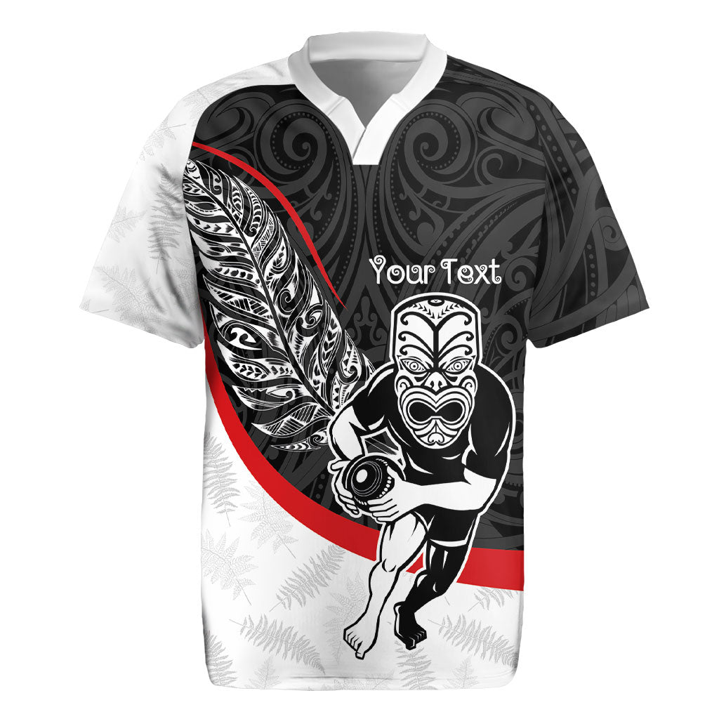 Personalised Aotearoa Lawn Bowls Rugby Jersey Maori Warrior and Silver Fern Sporty Style LT03 Black - Polynesian Pride