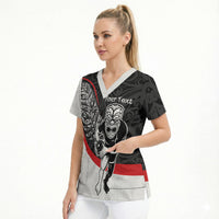 Personalised Aotearoa Lawn Bowls Scrub Top Maori Warrior and Silver Fern Sporty Style LT03 - Polynesian Pride
