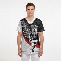 Personalised Aotearoa Lawn Bowls Scrub Top Maori Warrior and Silver Fern Sporty Style LT03 - Polynesian Pride