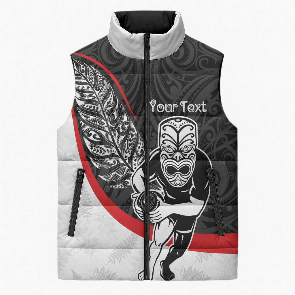 Personalised Aotearoa Lawn Bowls Sleeveless Puffer Jacket Maori Warrior and Silver Fern Sporty Style