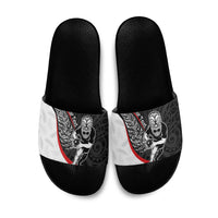 Personalised Aotearoa Lawn Bowls Slide Sandals Maori Warrior and Silver Fern Sporty Style LT03 Black - Polynesian Pride