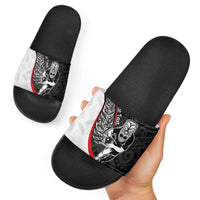 Personalised Aotearoa Lawn Bowls Slide Sandals Maori Warrior and Silver Fern Sporty Style LT03 - Polynesian Pride