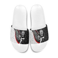 Personalised Aotearoa Lawn Bowls Slide Sandals Maori Warrior and Silver Fern Sporty Style LT03 Black - Polynesian Pride