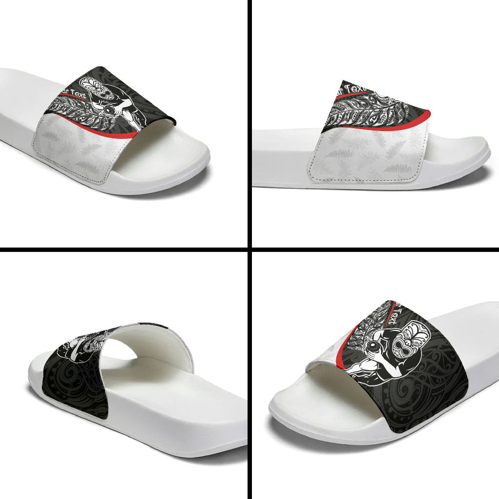 Personalised Aotearoa Lawn Bowls Slide Sandals Maori Warrior and Silver Fern Sporty Style LT03 - Polynesian Pride