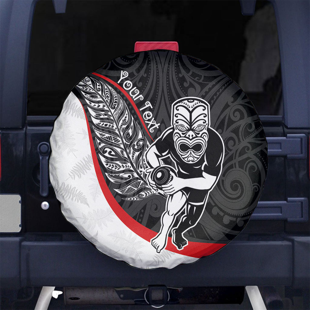 Personalised Aotearoa Lawn Bowls Spare Tire Cover Maori Warrior and Silver Fern Sporty Style LT03 No hole Black - Polynesian Pride