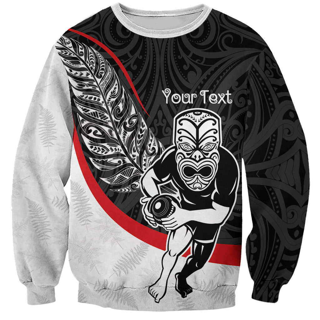 Personalised Aotearoa Lawn Bowls Sweatshirt Maori Warrior and Silver Fern Sporty Style LT03 Unisex Black - Polynesian Pride