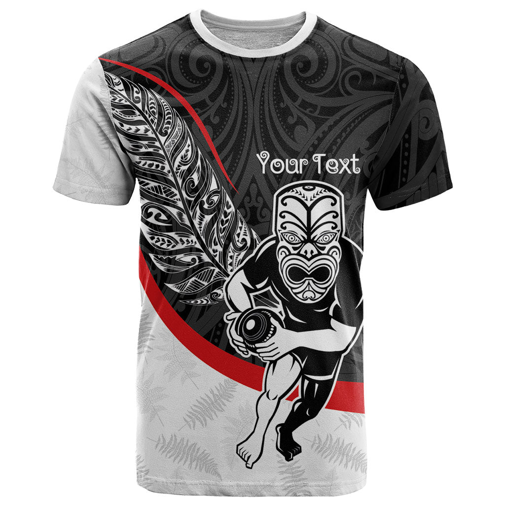 Personalised Aotearoa Lawn Bowls T Shirt Maori Warrior and Silver Fern Sporty Style LT03 Black - Polynesian Pride