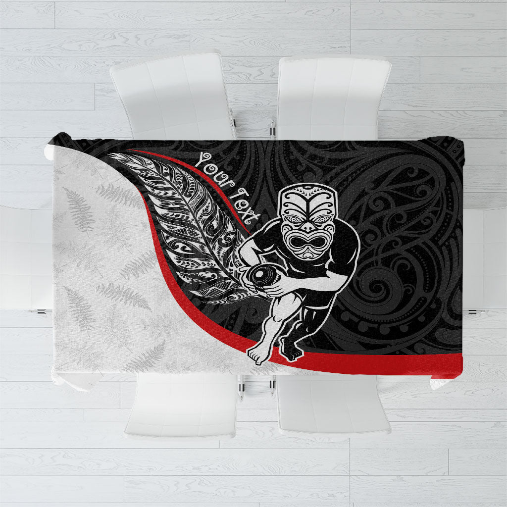 Personalised Aotearoa Lawn Bowls Tablecloth Maori Warrior and Silver Fern Sporty Style LT03 Black - Polynesian Pride