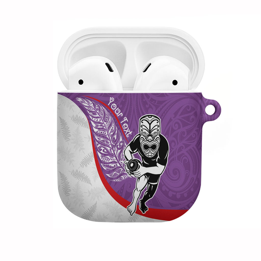 Personalised Aotearoa Lawn Bowls AirPods Case Maori Warrior and Silver Fern Sporty Style Purple LT03 Purple - Polynesian Pride