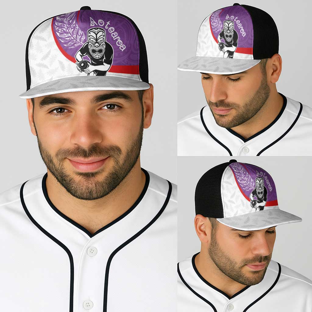 Aotearoa Lawn Bowls Baseball Net Cap Maori Warrior and Silver Fern Sporty Style Purple LT03 - Polynesian Pride