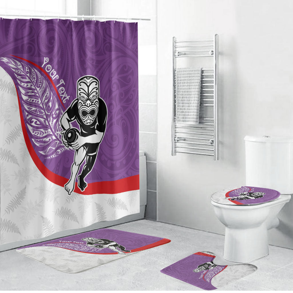 Personalised Aotearoa Lawn Bowls Bathroom Set Maori Warrior and Silver Fern Sporty Style Purple LT03 Bathroom Set (4 pcs) Purple - Polynesian Pride