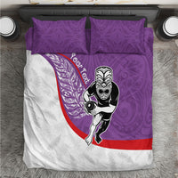Personalised Aotearoa Lawn Bowls Bedding Set Maori Warrior and Silver Fern Sporty Style Purple LT03 Purple - Polynesian Pride