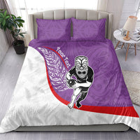 Personalised Aotearoa Lawn Bowls Bedding Set Maori Warrior and Silver Fern Sporty Style Purple LT03 - Polynesian Pride