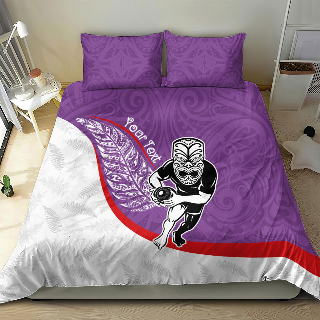 Personalised Aotearoa Lawn Bowls Bedding Set Maori Warrior and Silver Fern Sporty Style Purple LT03 - Polynesian Pride