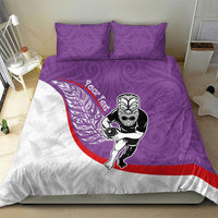 Personalised Aotearoa Lawn Bowls Bedding Set Maori Warrior and Silver Fern Sporty Style Purple LT03 - Polynesian Pride