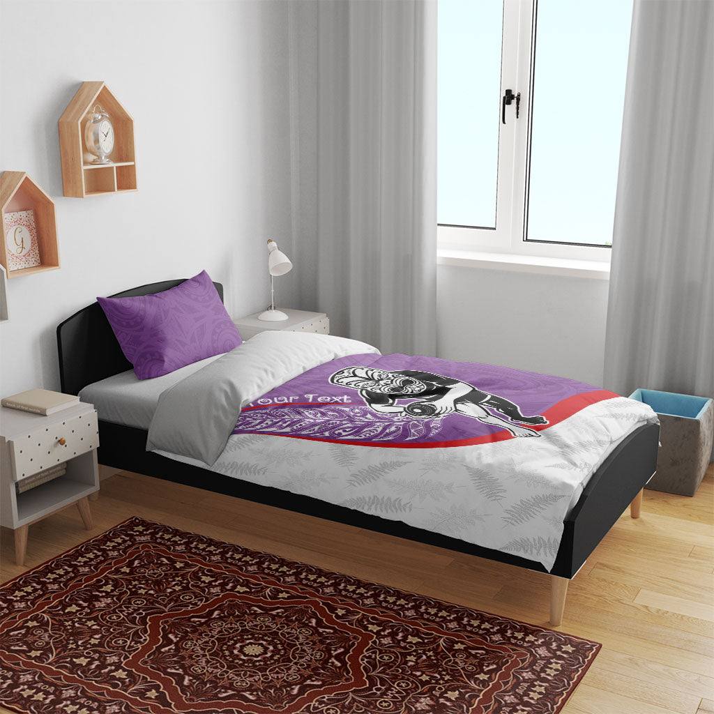 Personalised Aotearoa Lawn Bowls Bedding Set Maori Warrior and Silver Fern Sporty Style Purple LT03 - Polynesian Pride